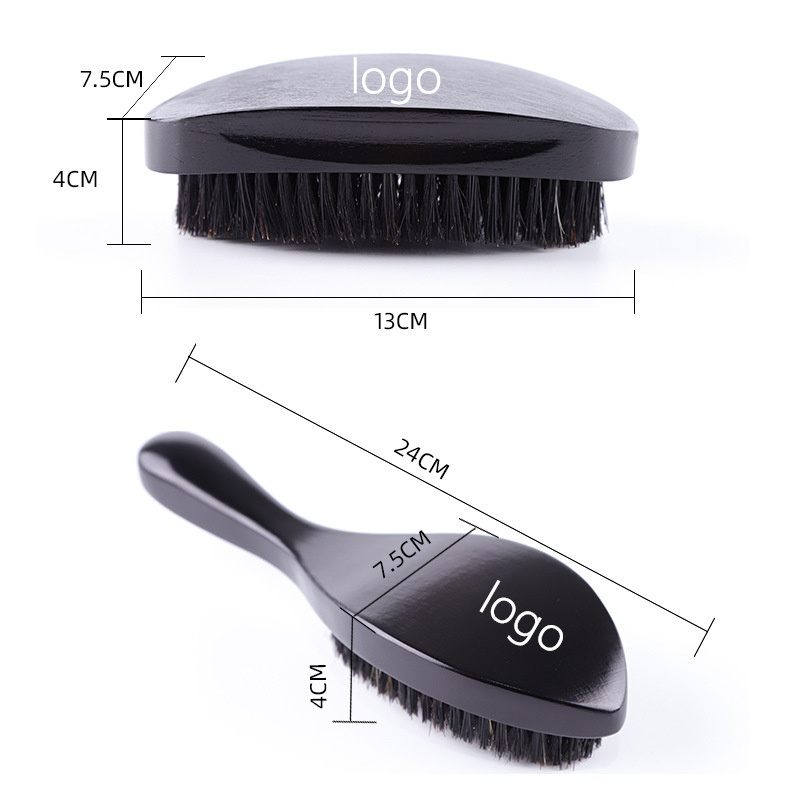 2022 OEM Wholesale100% natural Boar Bristle Soft Custom Logo 360 Wave Brush Curved Wooden Beard Brush Black Hair Brush for Men