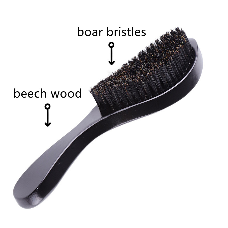 2022 OEM Wholesale100% natural Boar Bristle Soft Custom Logo 360 Wave Brush Curved Wooden Beard Brush Black Hair Brush for Men