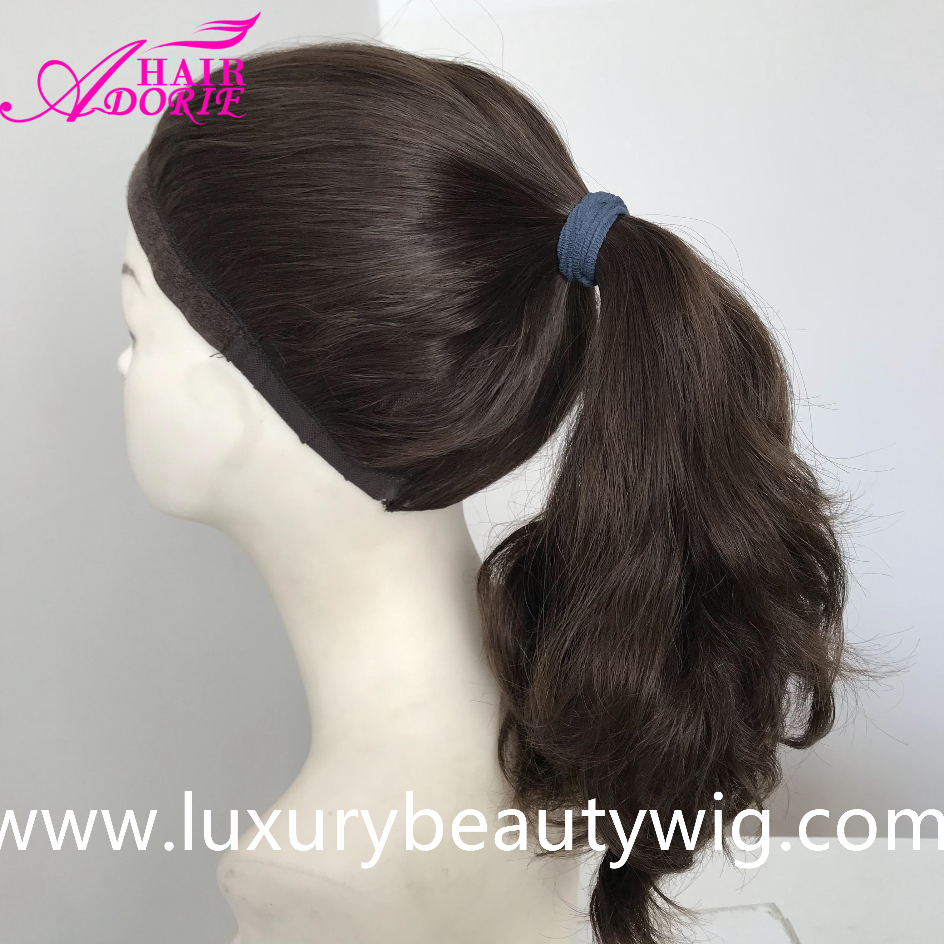 LX210 Brown Wavy European Virgin 100% Nonprcessed Human Hair Jewish Sheitel Ponytail Kosher Wunder Gym Wig