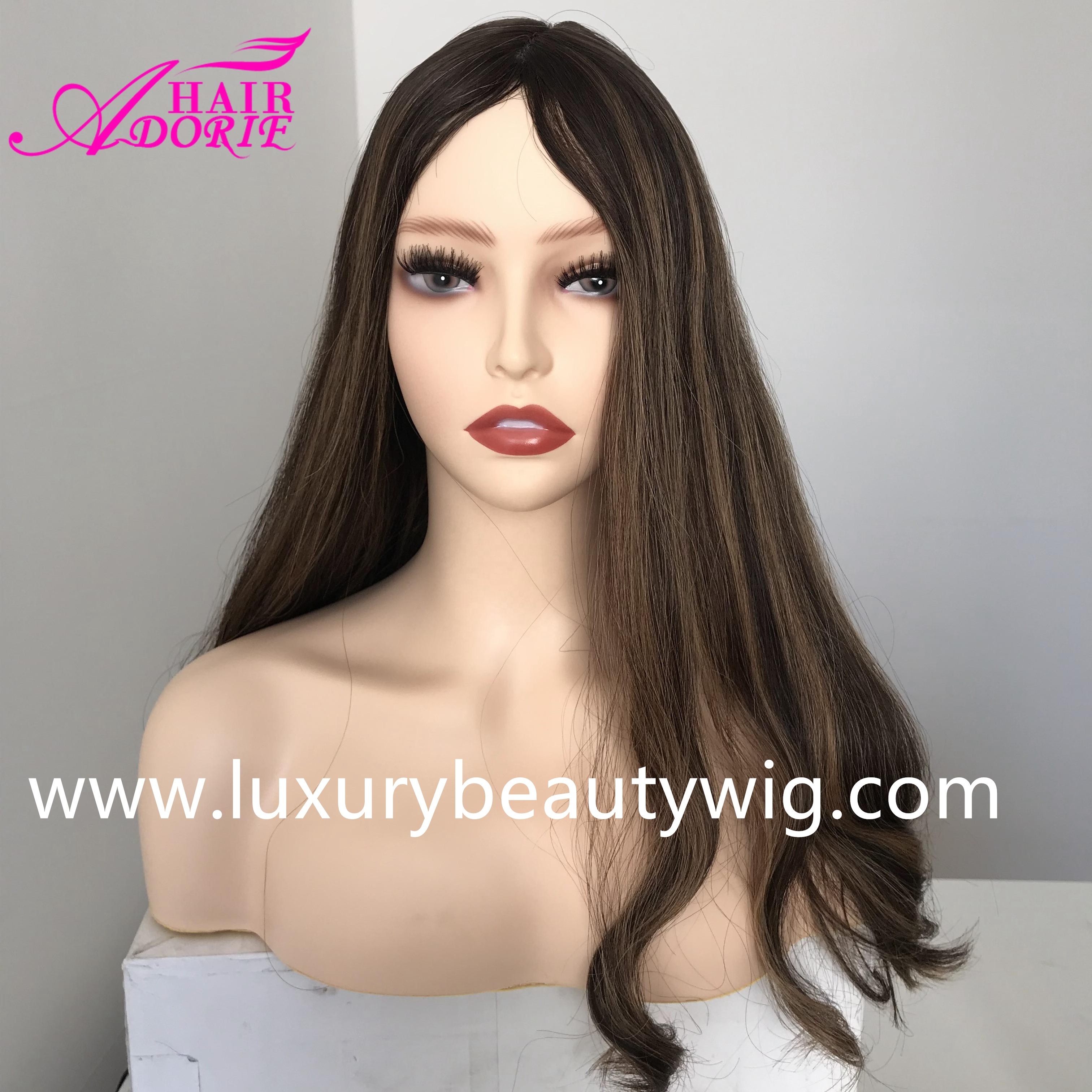 LX118  Hotsale Wavy Highlight Virgin Non-Processed Russian European Human Hair Jewish Kosher Wigs