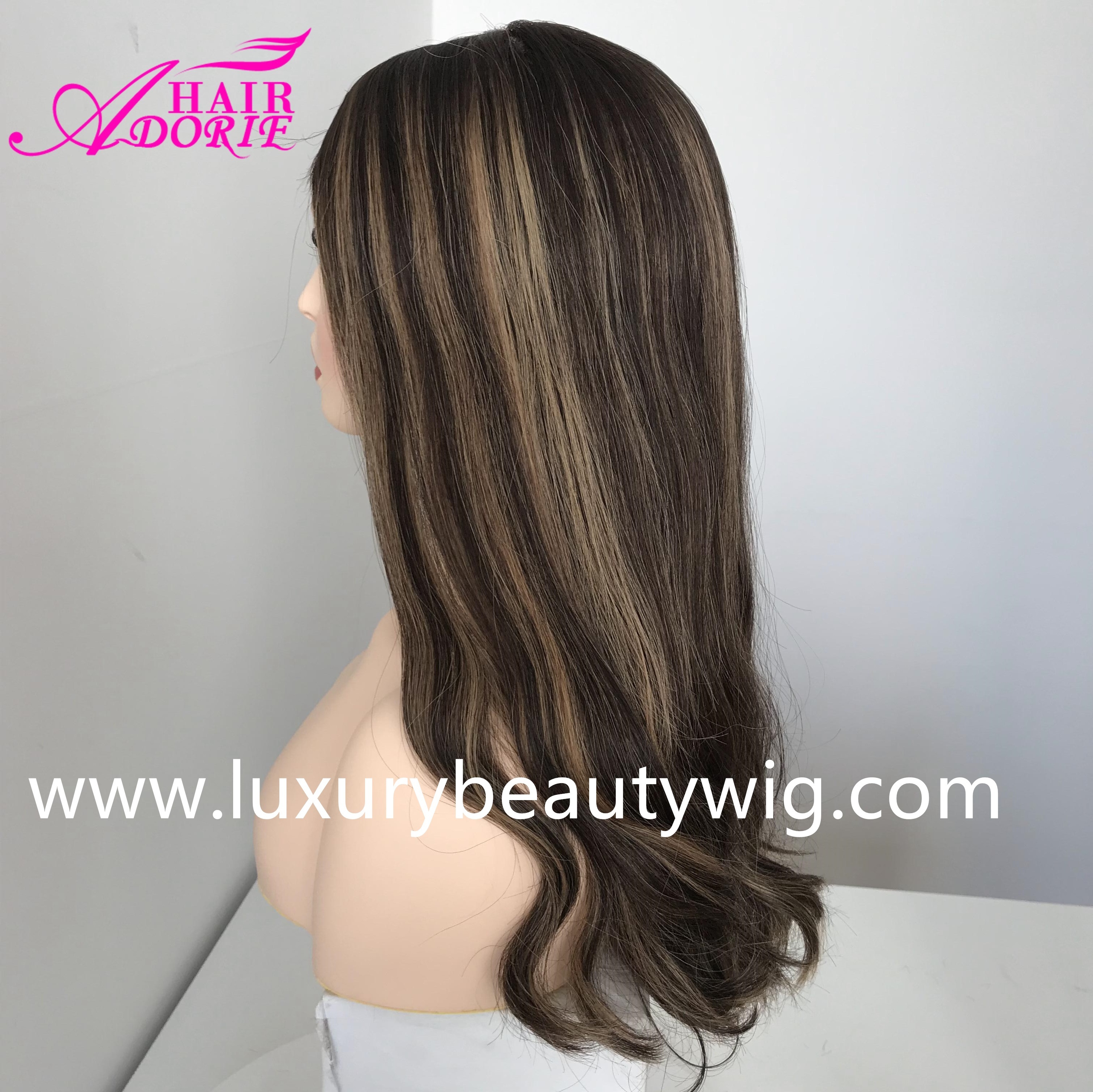 LX118  Hotsale Wavy Highlight Virgin Non-Processed Russian European Human Hair Jewish Kosher Wigs