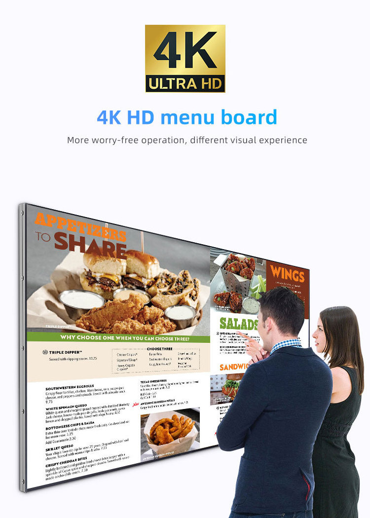 65 inch digital menu board advertising display with high resolution ...