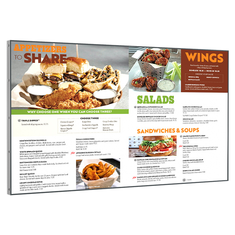 65 inch  digital menu board advertising display with high resolution, high brightness for restaurant