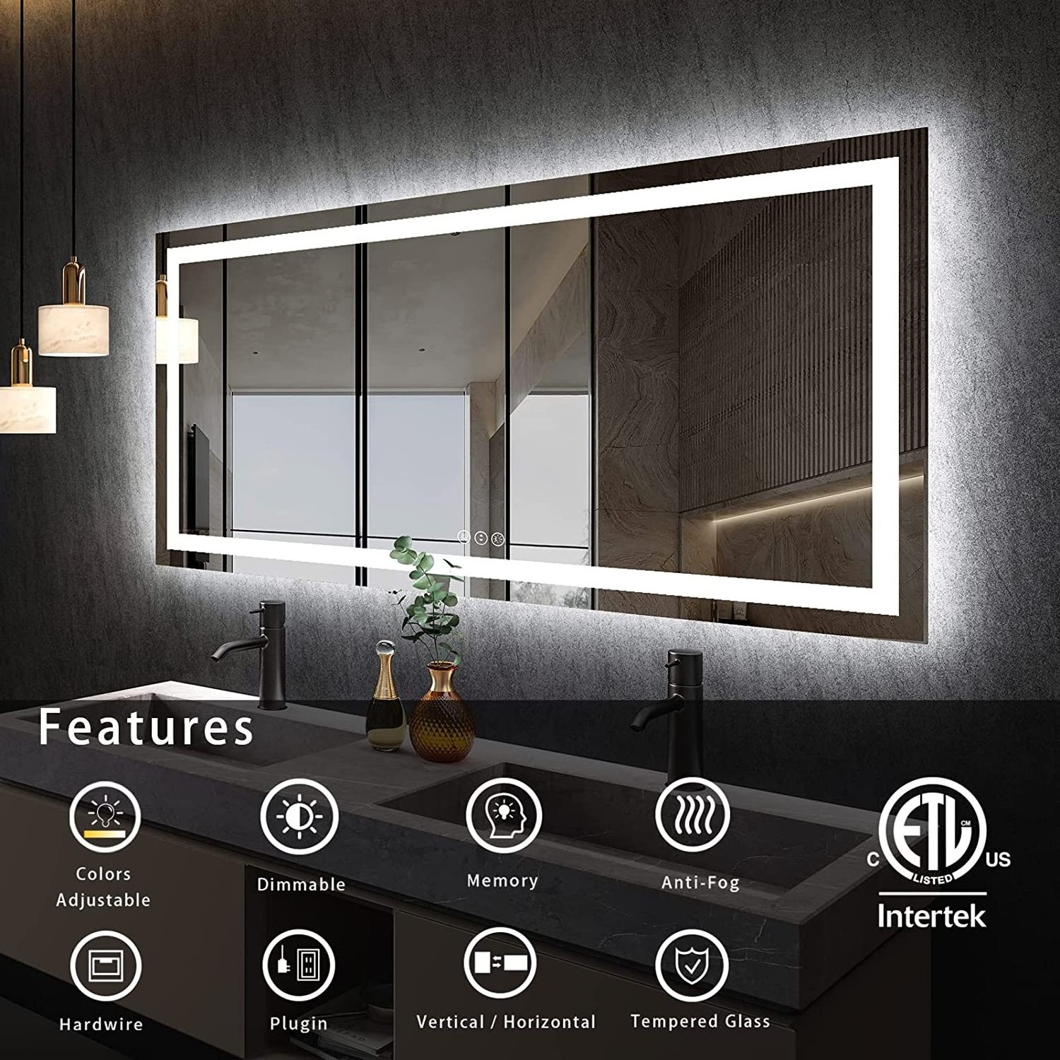 Customized Wall Mounted Glass Magic Mirror Touch Screen Dimmer Bath Lights Smart Led Bathroom Mirror