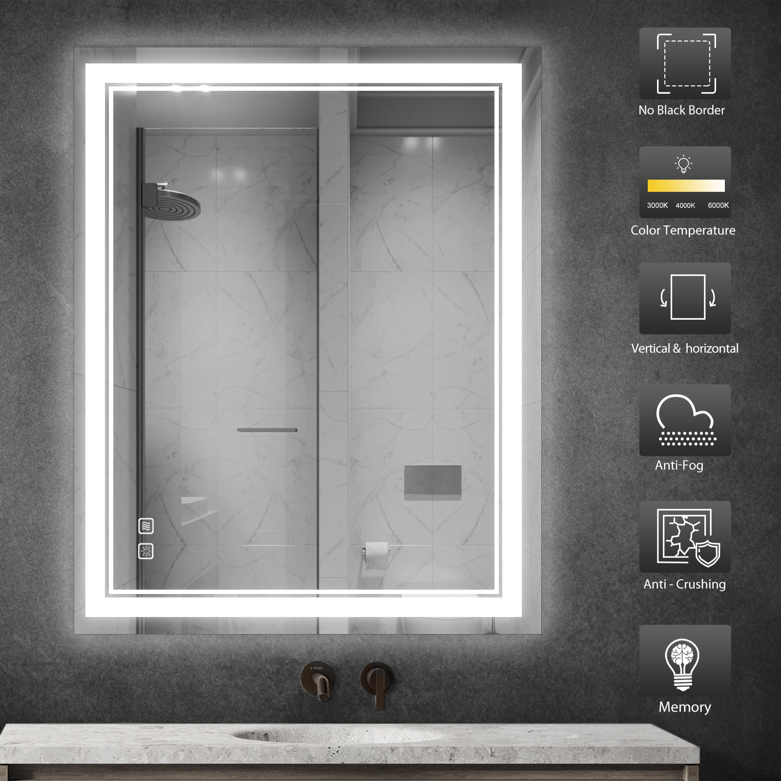 shower mirror with LED With Personal Custom Back-lit Lighted Triple Color Lights Led Bathroom Mirror