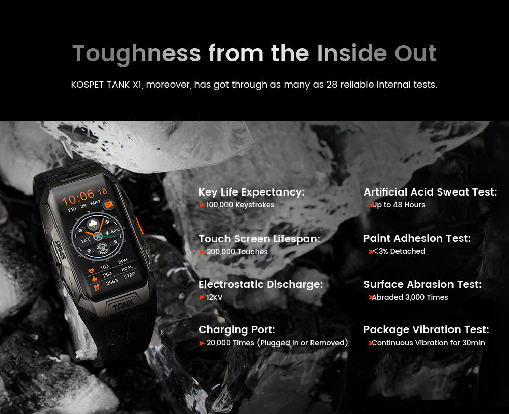 KOSPET TANK X1 Smart Watch for Men Women Rugged Smart Watch 3D Curved Glass Smart Recognition SmartWatch