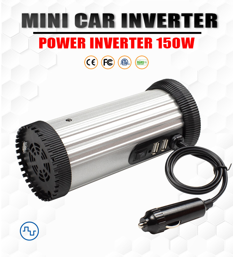 Hot 150W cylindrical style car power inverter with cigarette lighter convenient invertor