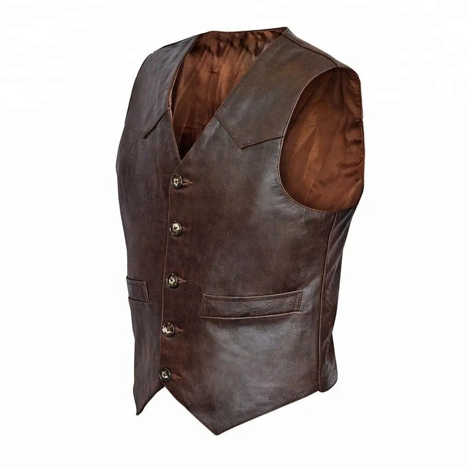 Nice style Plus Size Fashionable Sleeveless Men Leather Vest Motorbike Leather Vest for Winter Season