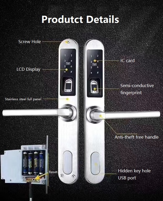 Double sided fingerprint Aluminum Alloy Front door lock with keypads smart door lock electric gate lock