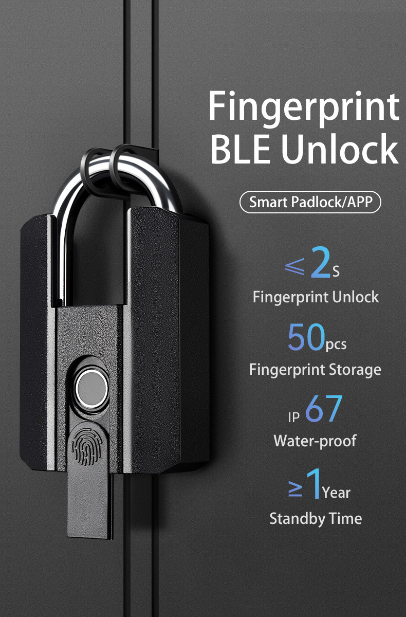 Waterproof IP67 electronic smart fingerprint padlock smart outdoor padlock