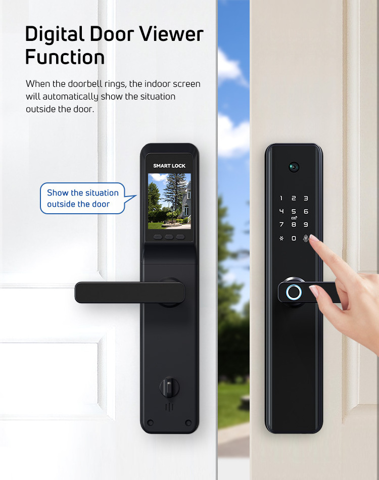 Shenzhen tuya smart lock with handle video intercom cat eye smart door lock display stand