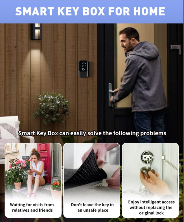 Smart Key Lock Box tuya TTLock APP Passcode IC Card Blue tooth Key Lockbox Wall Mounted & Door Hanging Smart lockbox