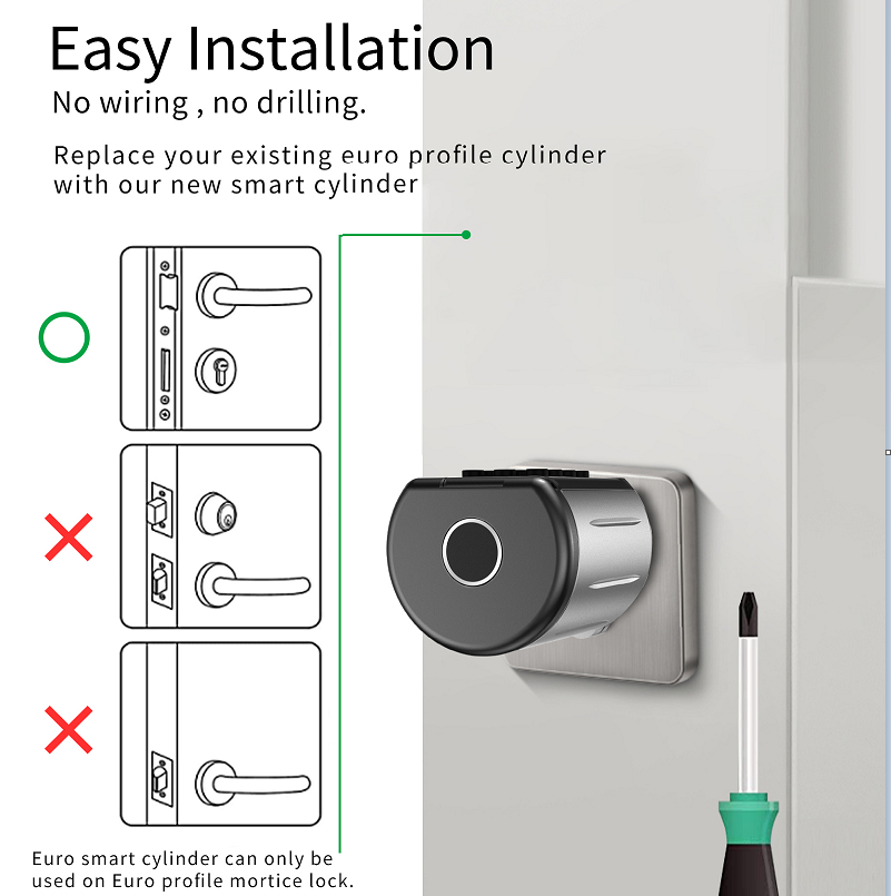 Smart electronic fingerprint keyless door Lock European Cylinder