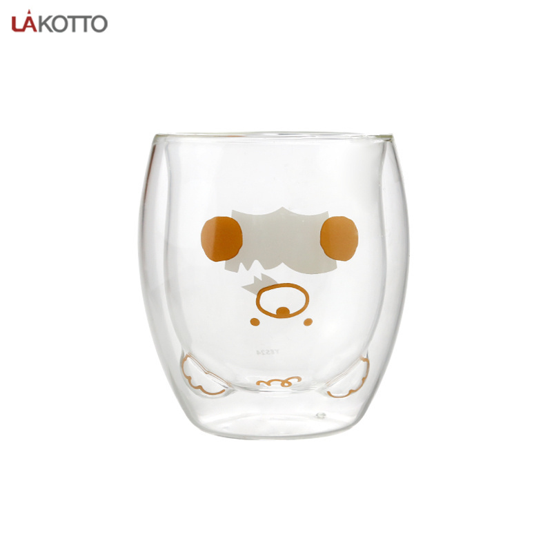 Cartoon bear double glass mug cute milk glass trendy glass cup