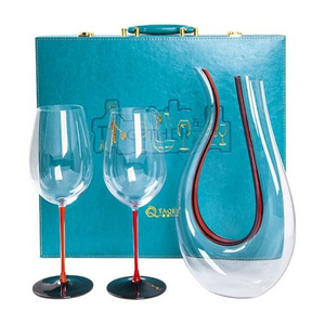 Luxury Gift Box Set 1 Piece U shape Wine Decanter 2 Piece Glass Goblets Crystal Red Wine Glassware Set of 3