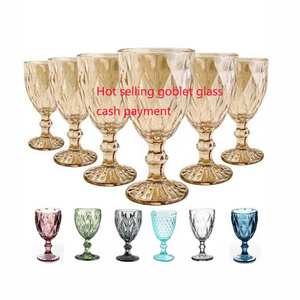 Crystal Colored Embossed Vintage Glass Drinking Glasses Cup Vintage Green Glass Blue Goblet Amber Goblet