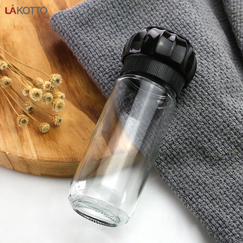 manual plastic pepper grinder lid salt spice mill with 100ml glass spice bottle