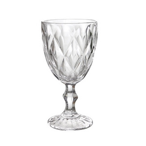 wholesale colored glassware embossed vintage transparent pressed goblet wine glass goblets