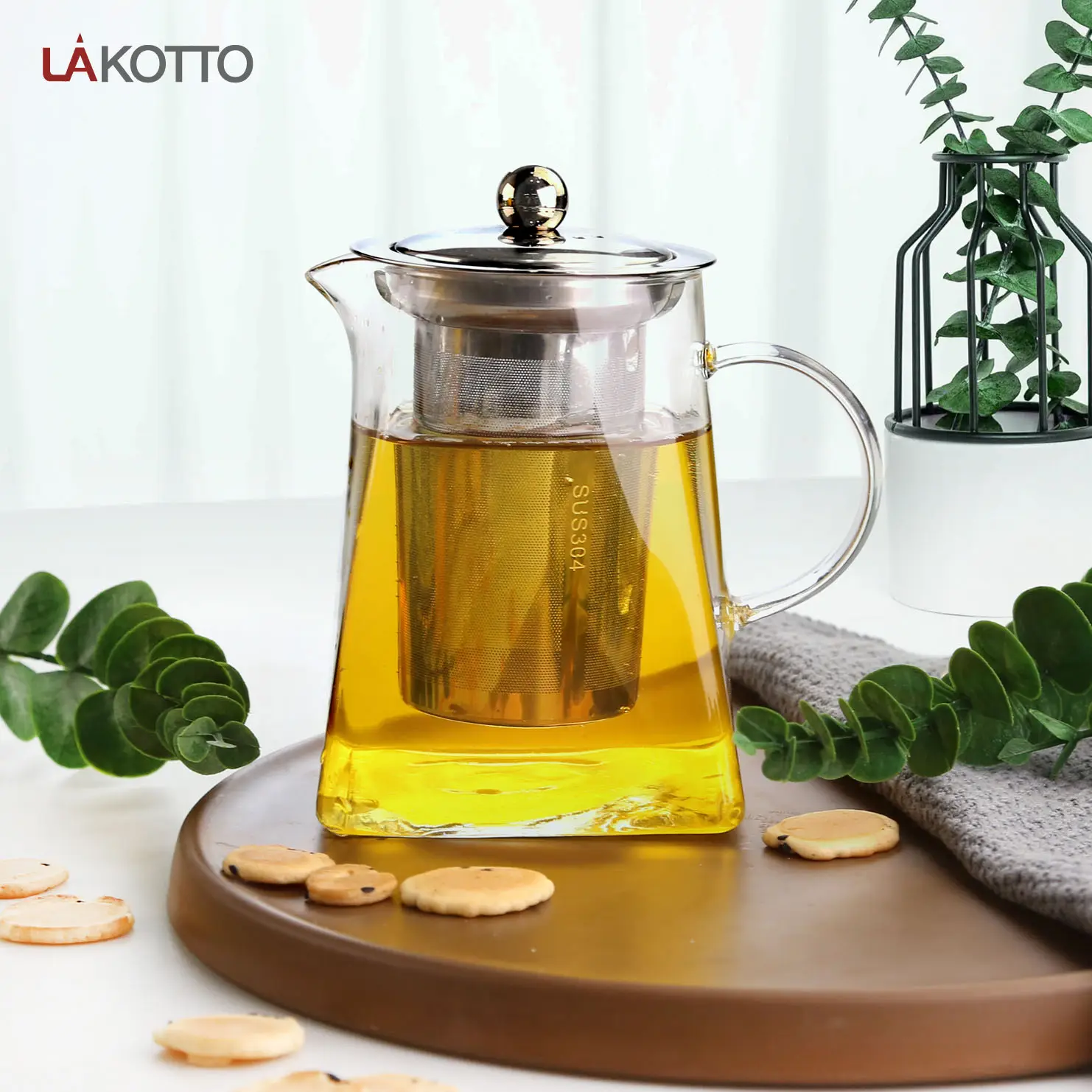 650ml square heat-resistant borosilicate pot with stainless steel strainer tea boiler boiler teapot household large capacity