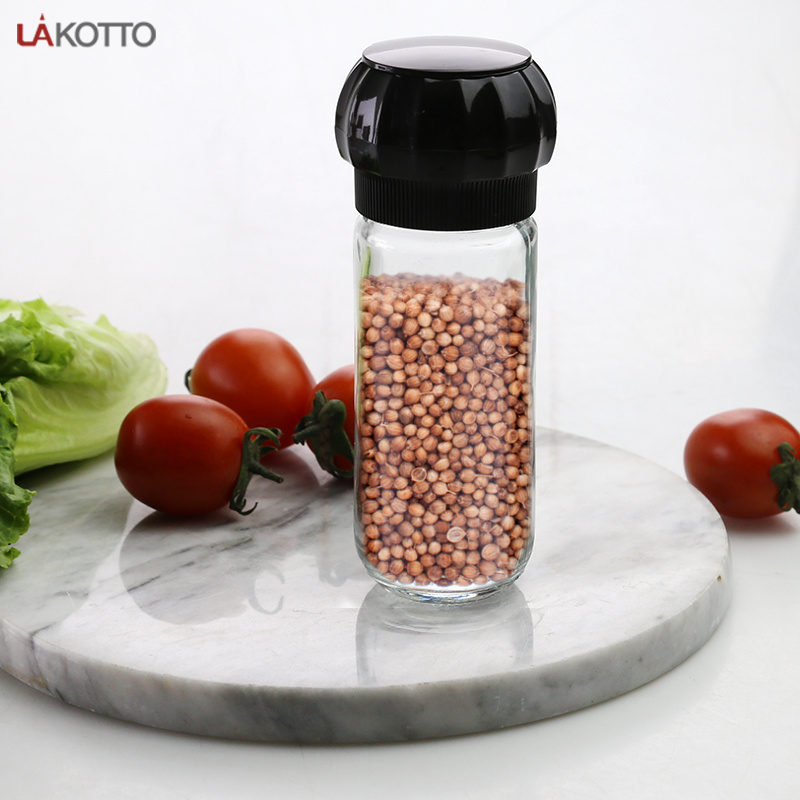 manual plastic pepper grinder lid salt spice mill with 100ml glass spice bottle