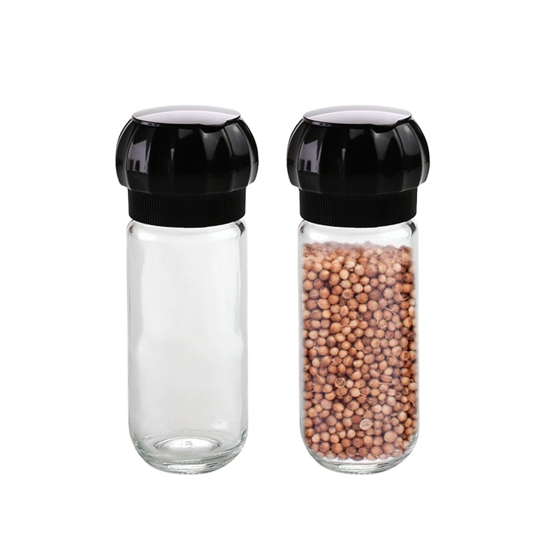 manual plastic pepper grinder lid salt spice mill with 100ml glass spice bottle