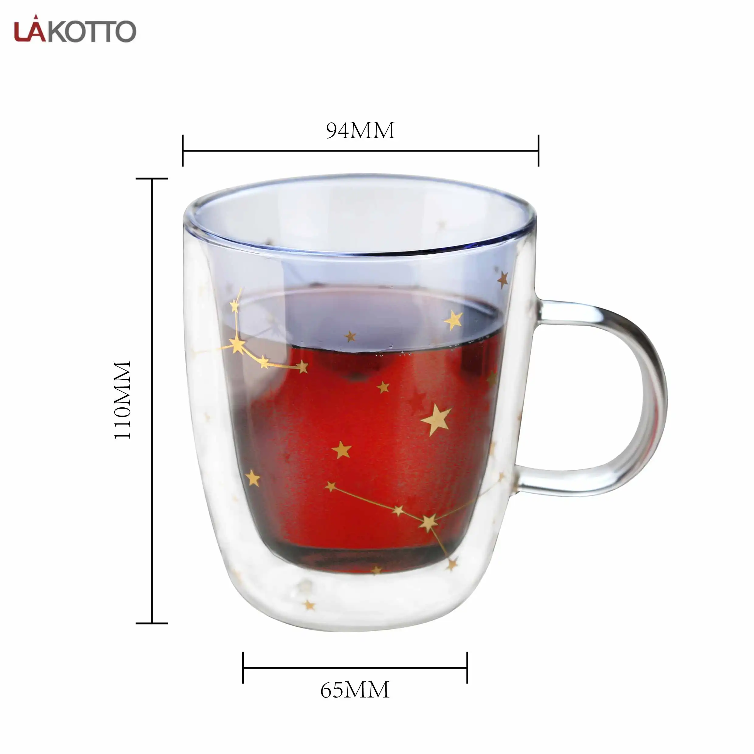 Manufacturer customized 350ml applique double handle cup double coffee cup two layer glass cup inner white design for home