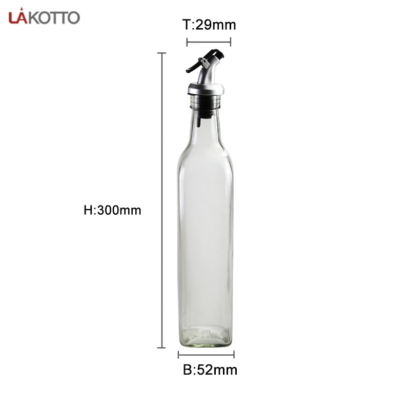 500ml Kitchen Square Cooking Olive Oil Glass Bottle Empty oil vinegar glass dispenser