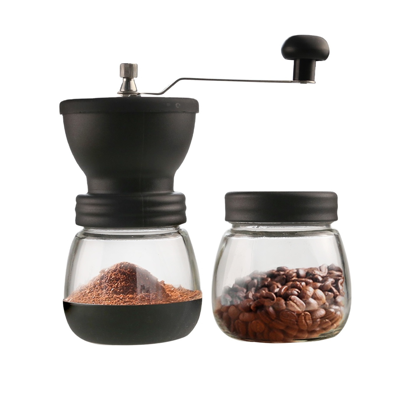 Manual Coffee Grinder with Ceramic Burrs Hand Coffee Mill with Two Glass Jars