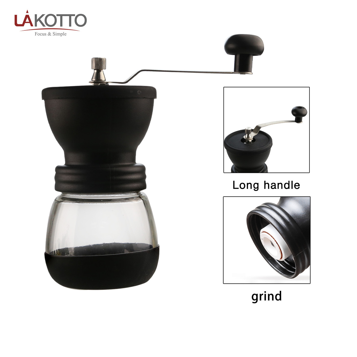 Manual Coffee Grinder with Ceramic Burrs Hand Coffee Mill with Two Glass Jars