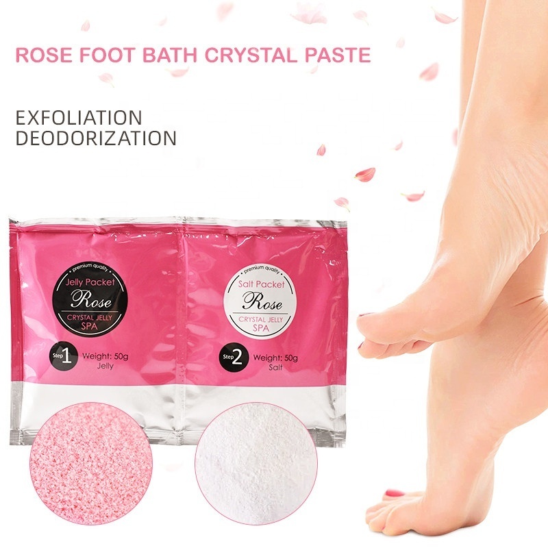 Private Label Pure Nature Rose Crystal Jelly Spa Pedicur Foot Soak Diy Foo Jelly Spa Soften Whiten Foot Salt Scrub Oem