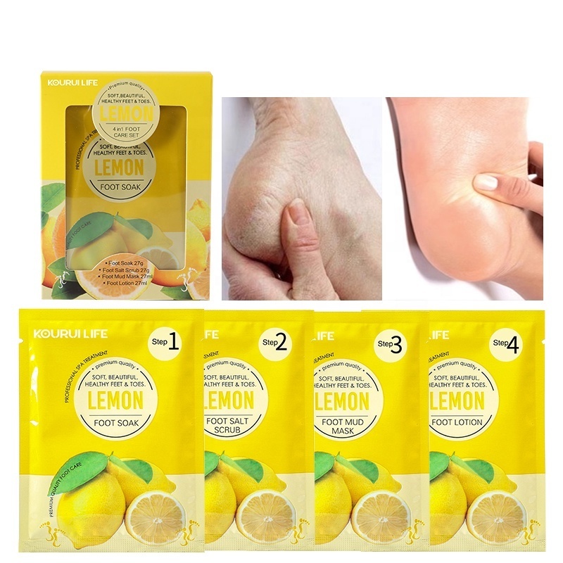 pedicure spa 4 In 1 Lemon Scent Bubble Salt Pedicure Moisturizing Foot Bath Set For Cracked Heels,Dead Skin And Calluses