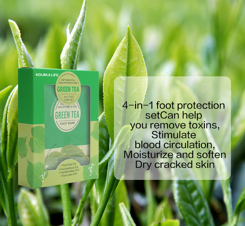 Private Label Green Tea 4 In 1 Foot Spa Set Whitening Callus Remover Peeling Crystal Jelly Foot Spa Bath Soak Foot Scrub