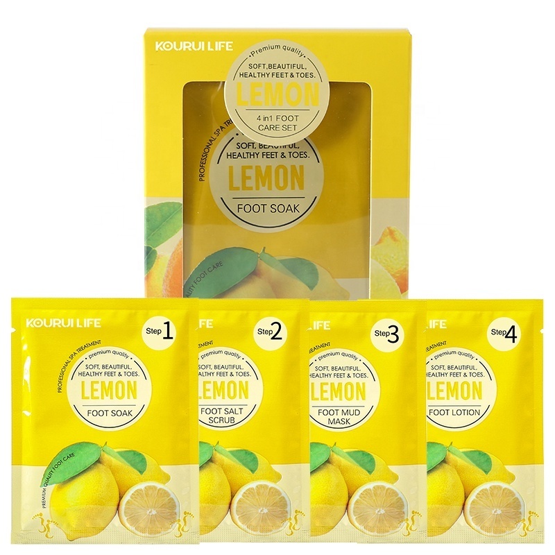 pedicure spa 4 In 1 Lemon Scent Bubble Salt Pedicure Moisturizing Foot Bath Set For Cracked Heels,Dead Skin And Calluses