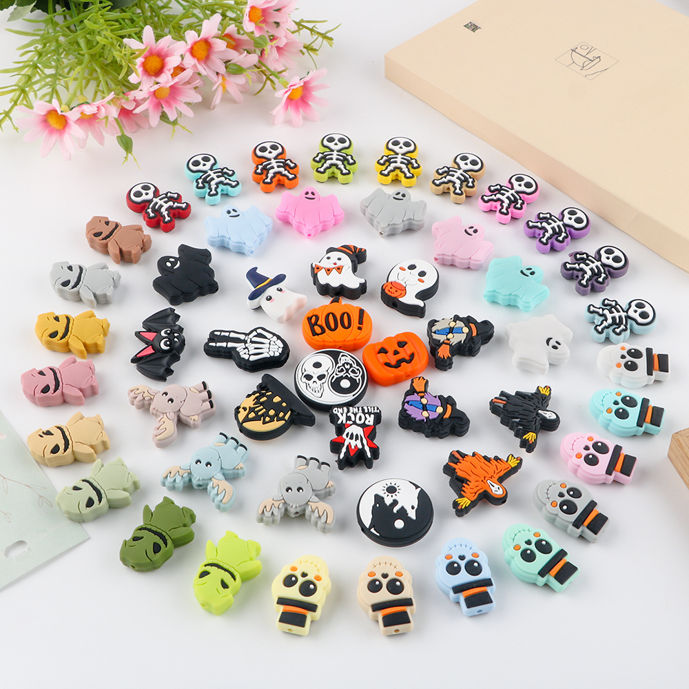 Factory Wholesale Halloween Chew Animal Cartoon Focal Beads Food Grade Silicone Baby Teething Focal Beads For Pen Jewelry Making