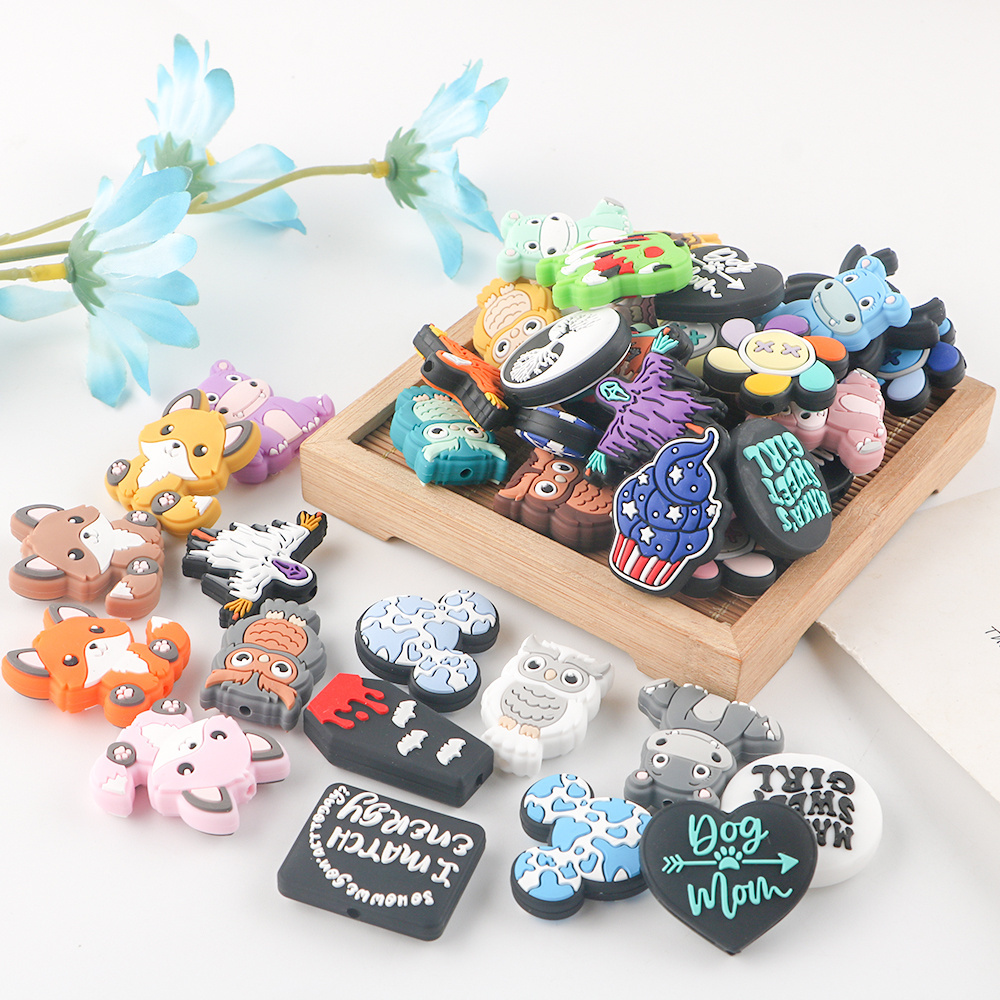 Wholesale Loose bead Cartoon Animal Charm Focal Silicone Beads For DIY Pacifier Chain Bracelet Necklace Keychain Jewelry Making