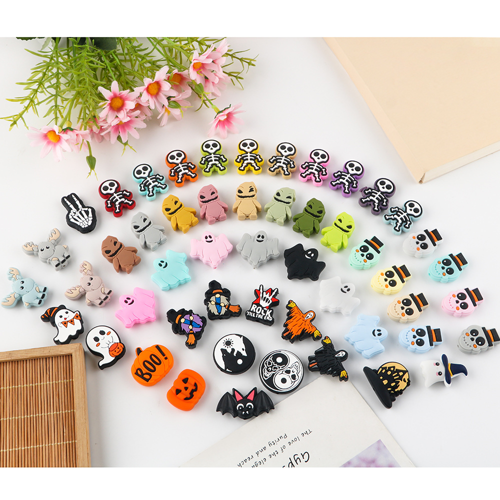 Factory Wholesale Halloween Chew Animal Cartoon Focal Beads Food Grade Silicone Baby Teething Focal Beads For Pen Jewelry Making