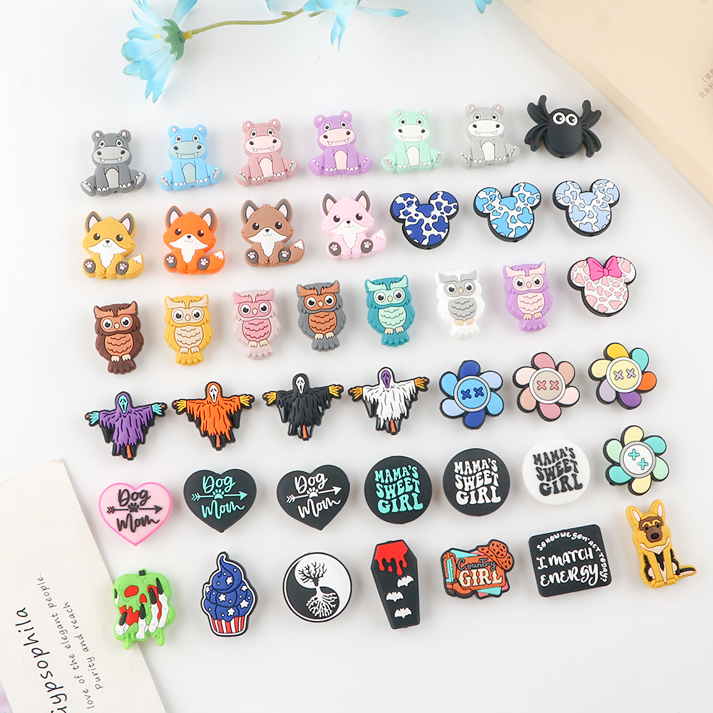 Wholesale Food Grade Bead DIY Pacifier Chain Accessories Baby Teething Cartoon Animal Charms SIlicone Focal Beads Jewelry making