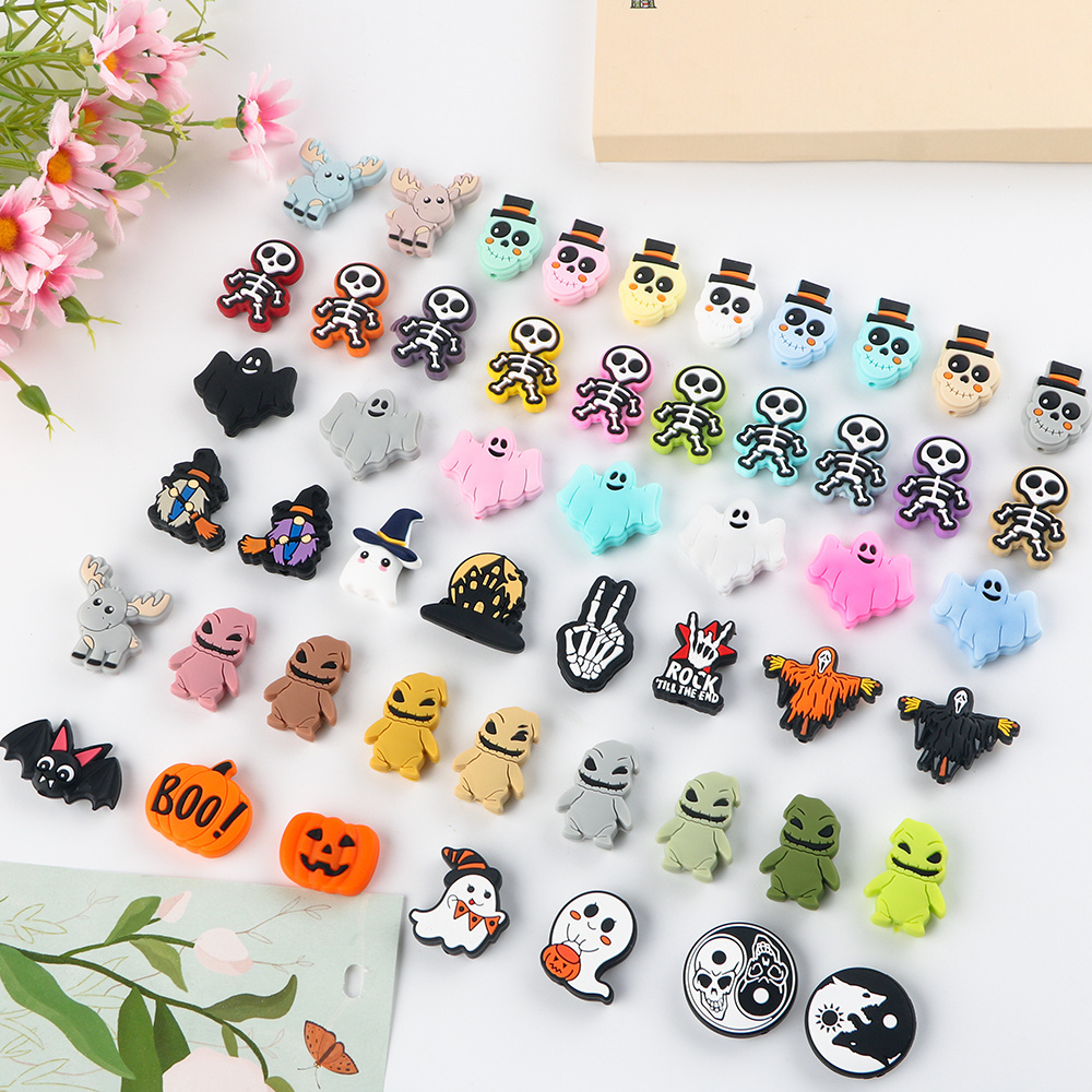 Custom Halloween Chew Animal Baby Cartoon Focal Beads Food Grade Bulk Silicone Teething Focal Beads For Pens Jewelry Making