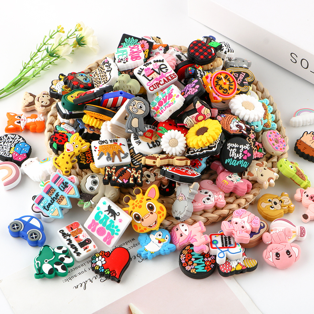 Wholesale Custom Soft Shape bead Cartoon Silicone Charms Focal Beads DIY pens baby Accessories Jewelry Silicone teething Beads