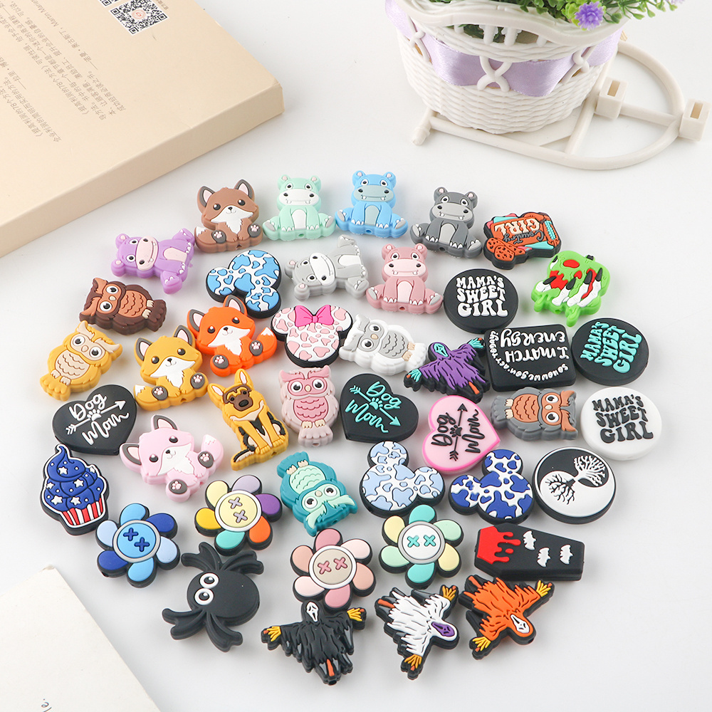 Wholesale Food Grade Bead DIY Pacifier Chain Accessories Baby Teething Cartoon Animal Charms SIlicone Focal Beads Jewelry making