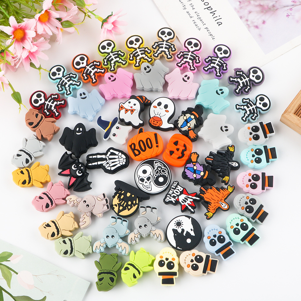 Custom Halloween Chew Animal Baby Cartoon Focal Beads Food Grade Bulk Silicone Teething Focal Beads For Pens Jewelry Making