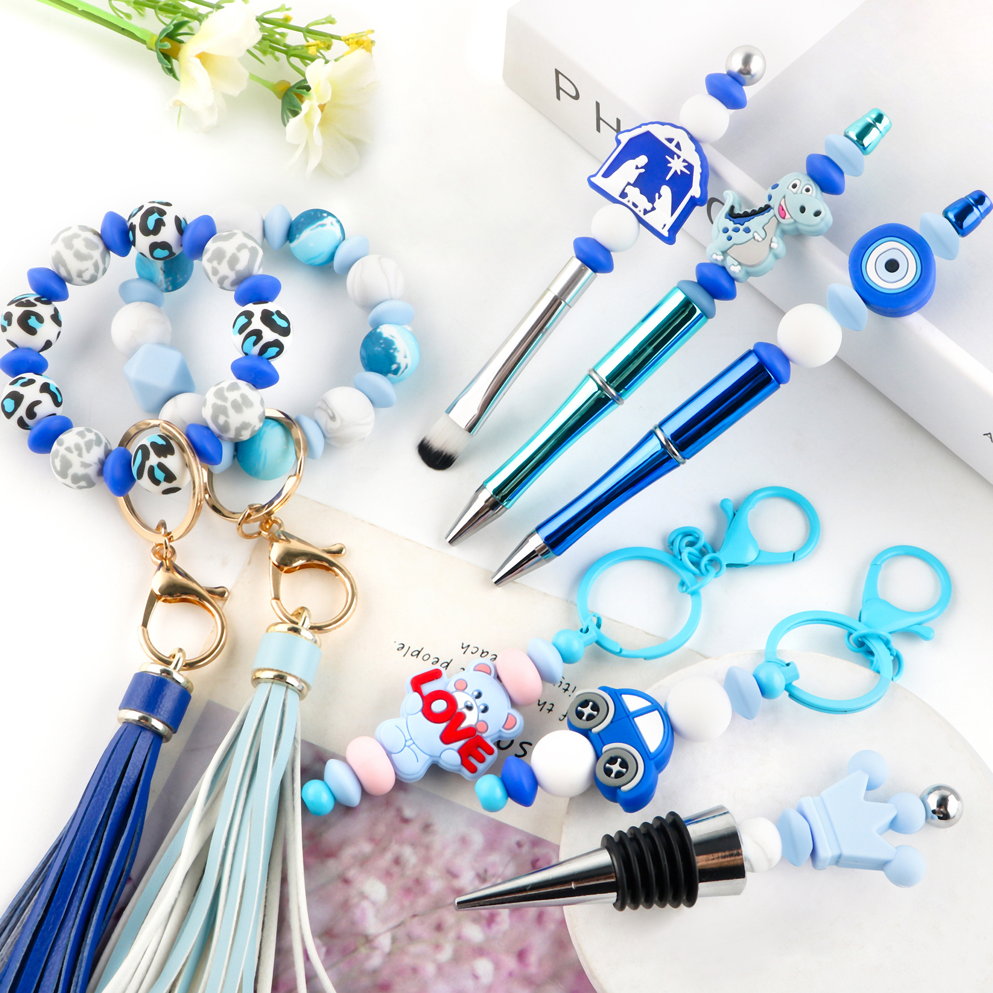 DIY Baby Teething Chew Toys Pacifier Chain Clamps Medical Silicone Beads Easter Keychain Pen Holder Jewelry Making Toys