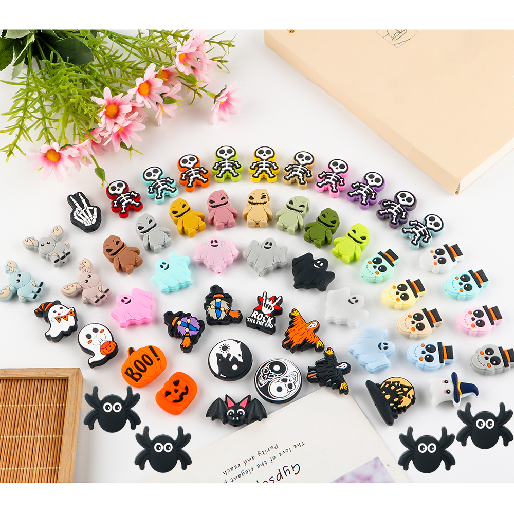 Custom Halloween Chew Animal Baby Cartoon Focal Beads Food Grade Bulk Silicone Teething Focal Beads For Pens Jewelry Making