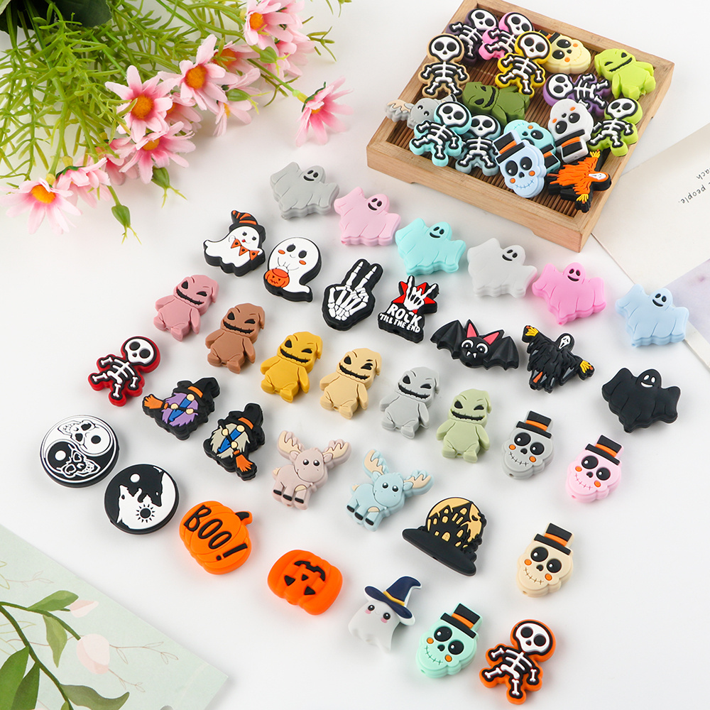 Hot BPA Free New DIY Halloween Gifts Necklace Jewelry Accessories SIlicone Charms Pen Halloween Focal Beads For Keychain Making