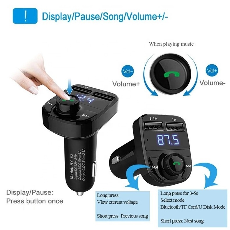 Hot Selling X8 Dual Usb Car Charger Handsfree Wireless Bt Fm Transmitter Modulator Car Kit Mp3 Audio Player