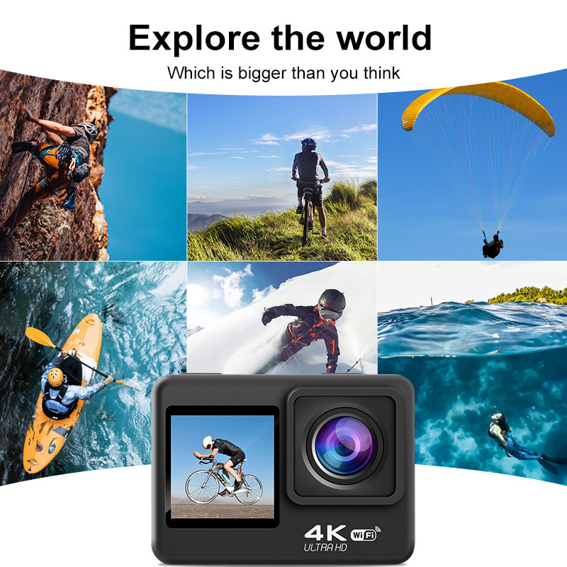 New Arrival 4K/60fps action camera dual screen WiFi 170D Waterproof Anti-shake Pro Sport Video Camera With 2.4G Remote Control