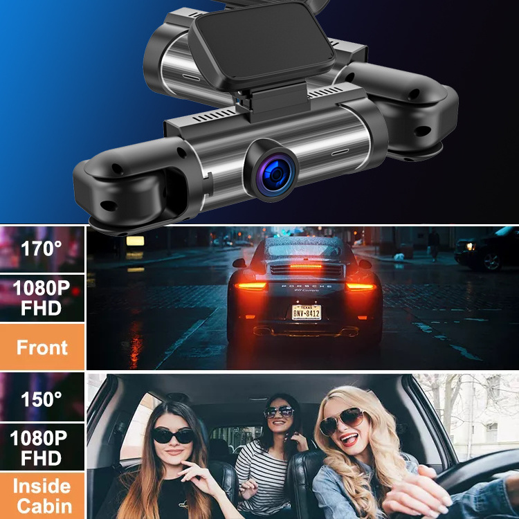 Car Black Box 1080P Front 720P Inside Cabin Car Dash Camera 3.16 inch IPS Dashboard Cam 4 IR LEDs driving recorder for Taxi