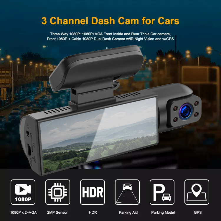 Car Black Box 1080P Front 720P Inside Cabin Car Dash Camera 3.16 inch IPS Dashboard Cam 4 IR LEDs driving recorder for Taxi