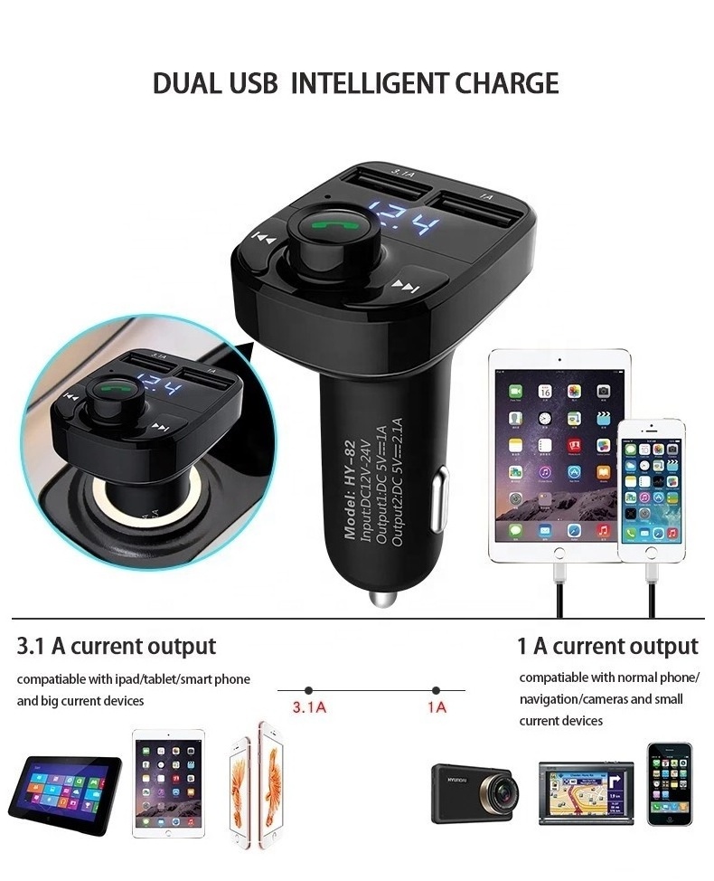 Hot Selling X8 Dual Usb Car Charger Handsfree Wireless Bt Fm Transmitter Modulator Car Kit Mp3 Audio Player