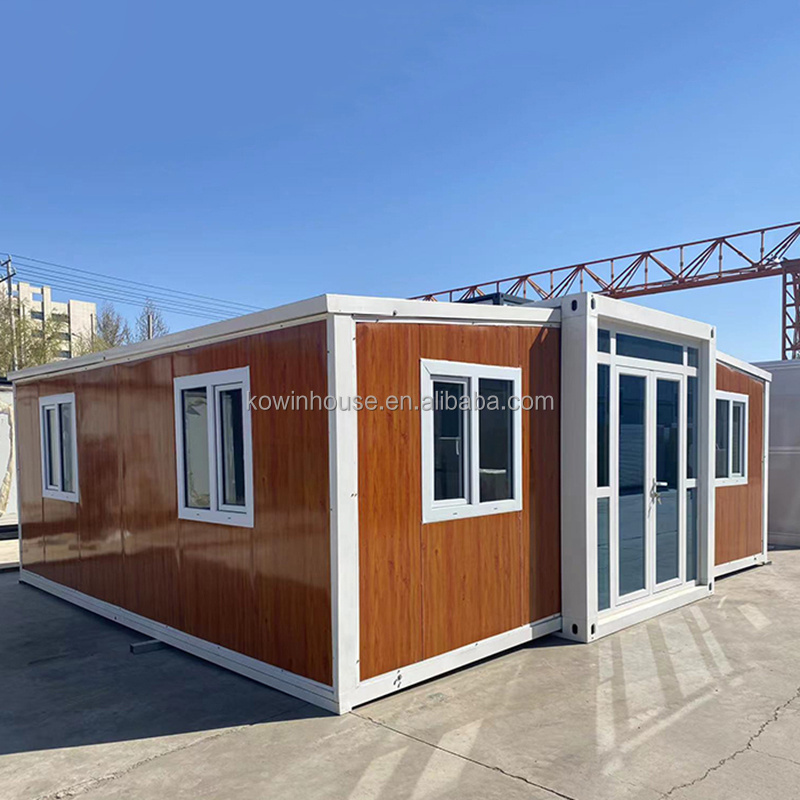 20Ft Woodgrain Luxury Modern 3 Bedroom Prefabricated Expandable Container Living House 20 Ft Waterproof Folding Prefab Villa